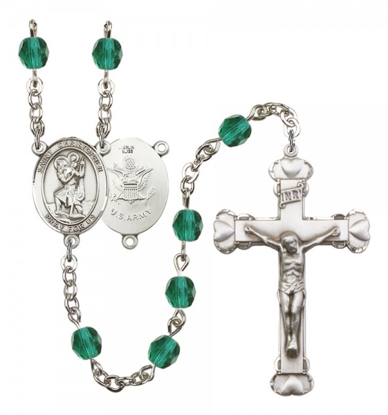 Women's St. Christopher Army Birthstone Rosary - Zircon
