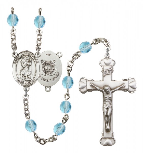Women's St. Christopher Coast Guard Birthstone Rosary - Aqua
