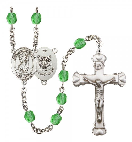 Women's St. Christopher Coast Guard Birthstone Rosary - Peridot