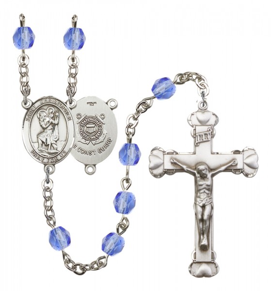 Women's St. Christopher Coast Guard Birthstone Rosary - Sapphire