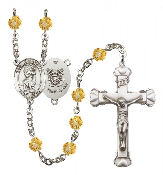 Women's St. Christopher Coast Guard Birthstone Rosary - Topaz