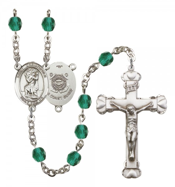 Women's St. Christopher Coast Guard Birthstone Rosary - Zircon