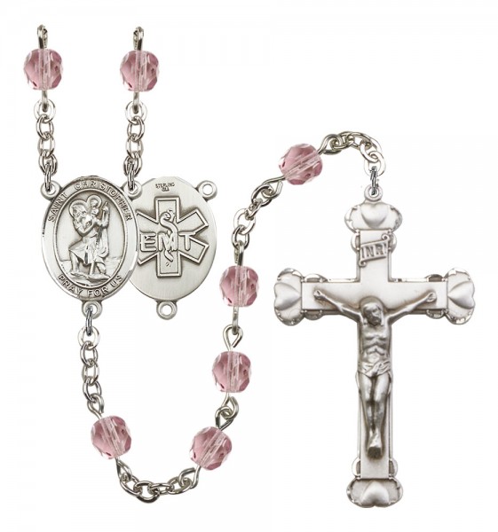 Women's St. Christopher EMT Birthstone Rosary - Light Amethyst