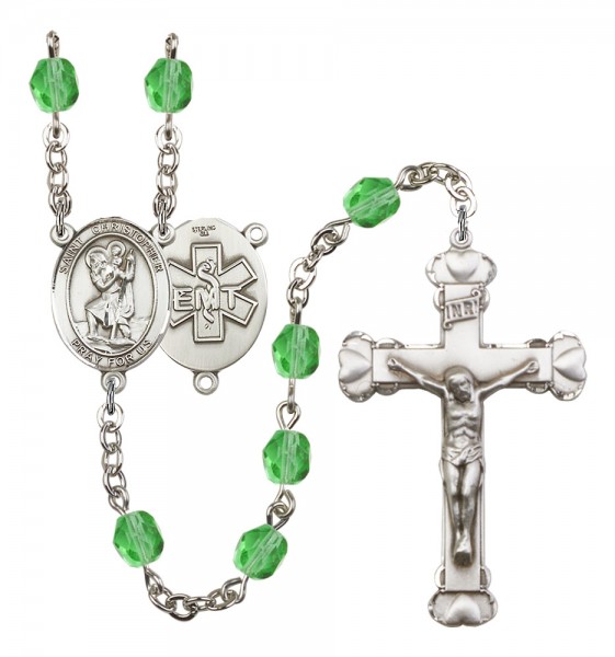 Women's St. Christopher EMT Birthstone Rosary - Peridot