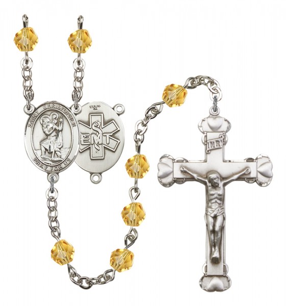 Women's St. Christopher EMT Birthstone Rosary - Topaz