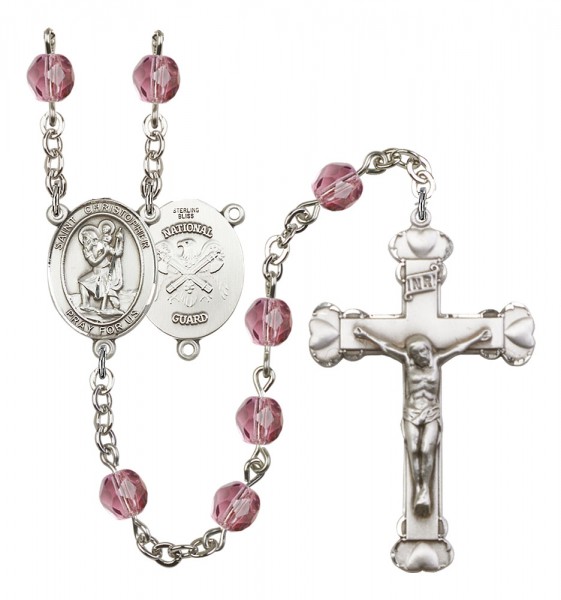 Women's St. Christopher National Guard Birthstone Rosary - Amethyst