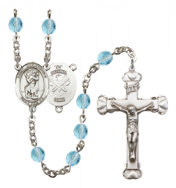 Women's St. Christopher National Guard Birthstone Rosary - Aqua