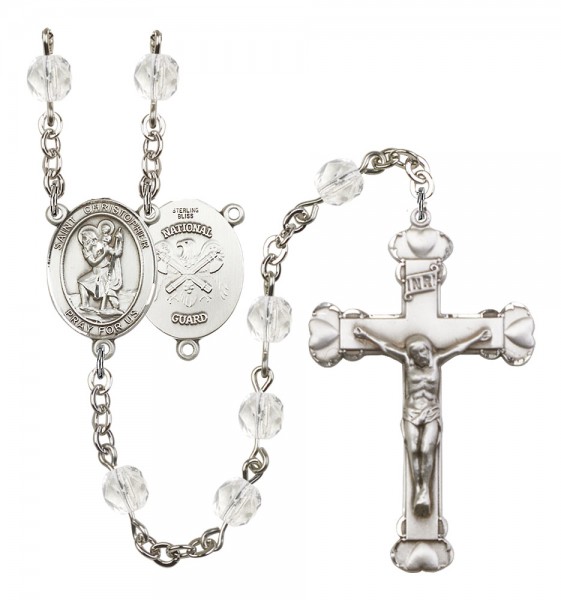 Women's St. Christopher National Guard Birthstone Rosary - Crystal