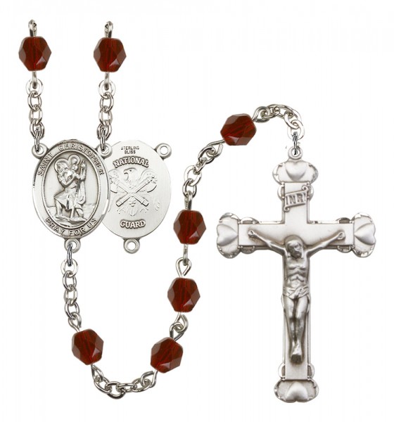 Women's St. Christopher National Guard Birthstone Rosary - Garnet