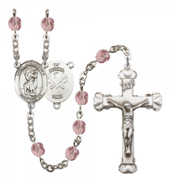 Women's St. Christopher National Guard Birthstone Rosary - Light Amethyst