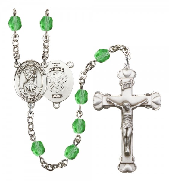 Women's St. Christopher National Guard Birthstone Rosary - Peridot