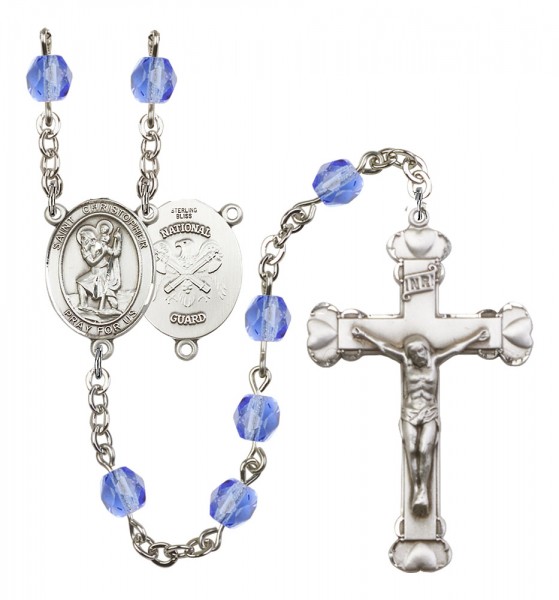 Women's St. Christopher National Guard Birthstone Rosary - Sapphire