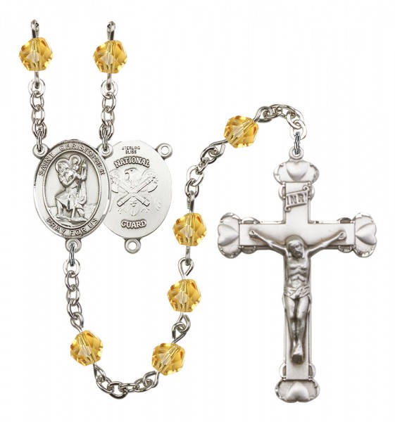 Women's St. Christopher National Guard Birthstone Rosary - Topaz