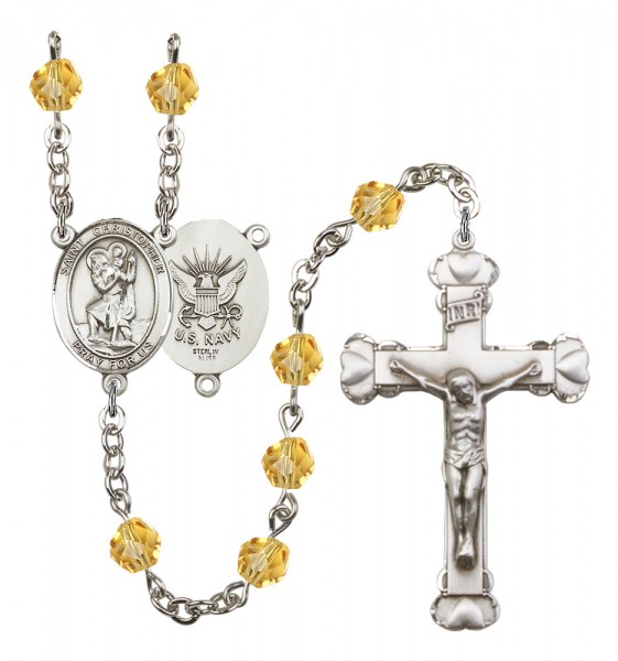Women's St. Christopher Navy Birthstone Rosary - Topaz