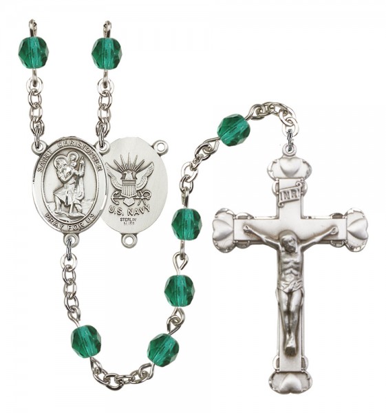 Women's St. Christopher Navy Birthstone Rosary - Zircon