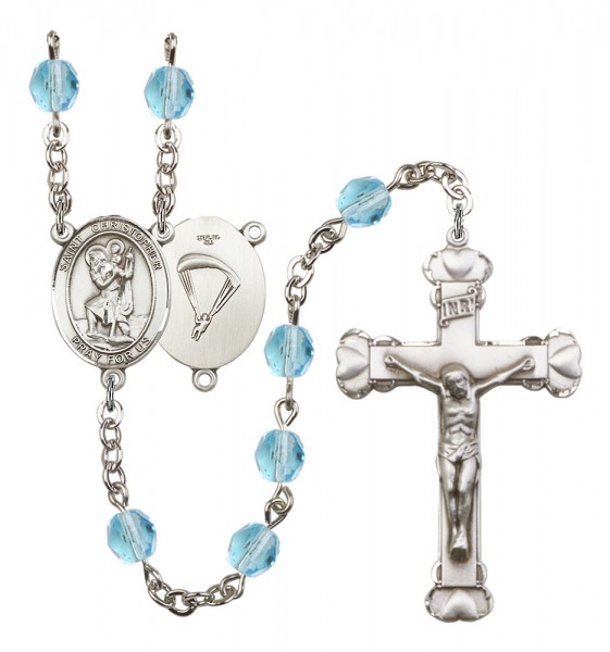 Women's St. Christopher Paratrooper Birthstone Rosary - Aqua