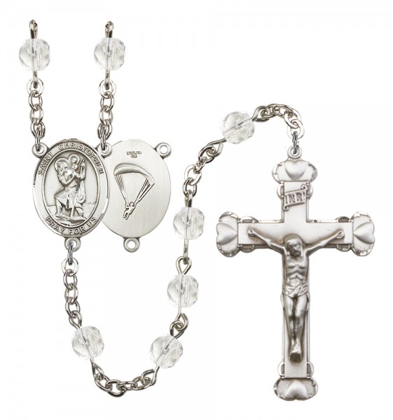 Women's St. Christopher Paratrooper Birthstone Rosary - Crystal