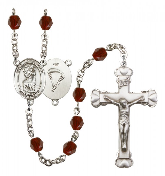 Women's St. Christopher Paratrooper Birthstone Rosary - Garnet