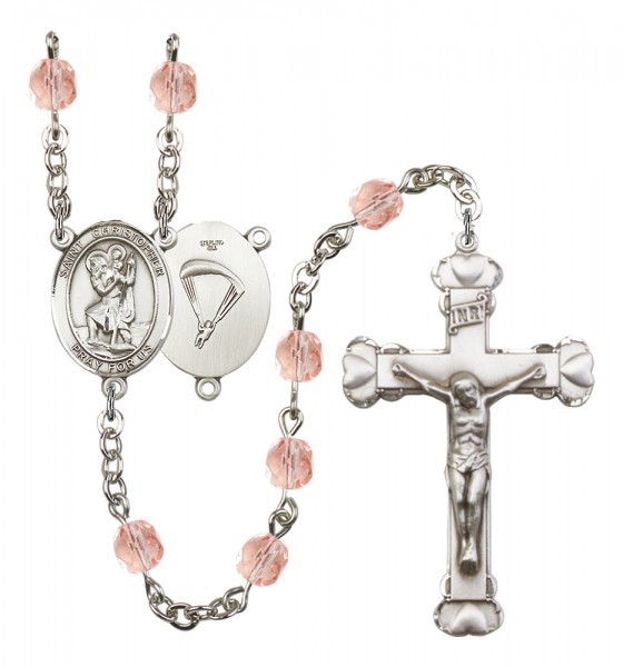 Women's St. Christopher Paratrooper Birthstone Rosary - Pink
