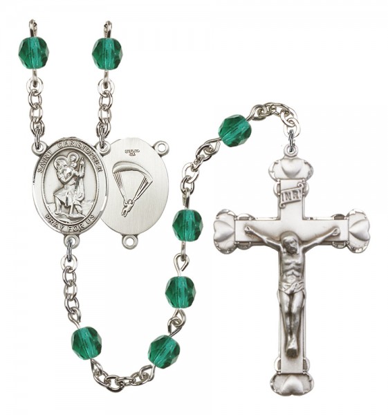 Women's St. Christopher Paratrooper Birthstone Rosary - Zircon