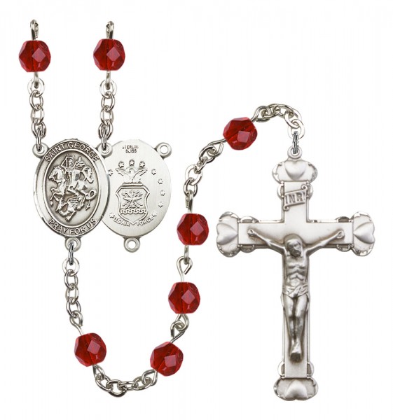Women's St. George Air Force Birthstone Rosary - Ruby Red