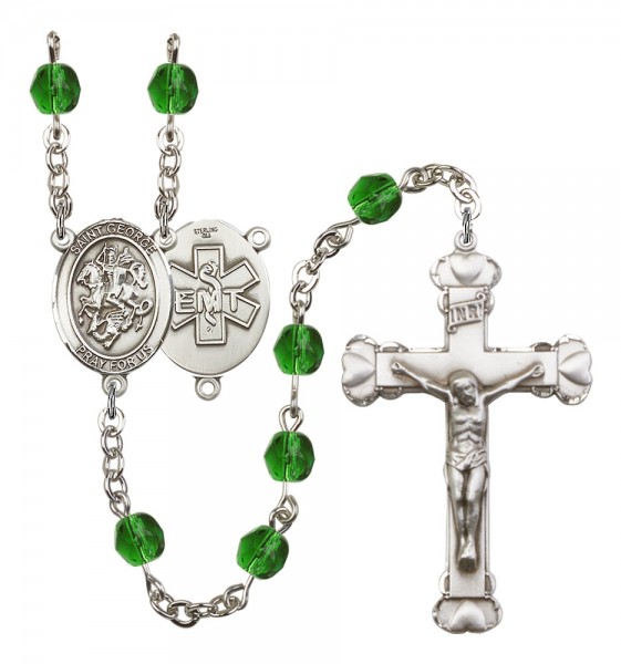 Women's St. George EMT Birthstone Rosary - Emerald Green