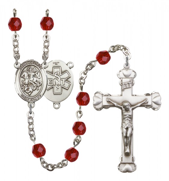 Women's St. George EMT Birthstone Rosary - Ruby Red