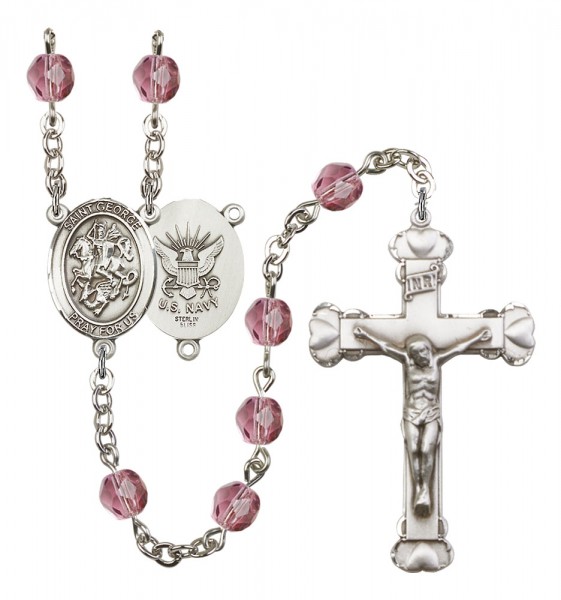 Women's St. George Navy Birthstone Rosary - Amethyst
