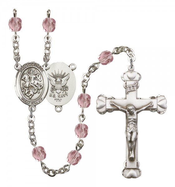 Women's St. George Navy Birthstone Rosary - Light Amethyst