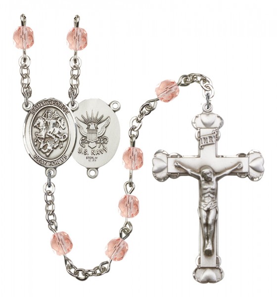 Women's St. George Navy Birthstone Rosary - Pink