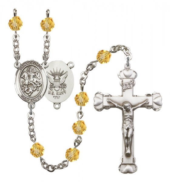 Women's St. George Navy Birthstone Rosary - Topaz