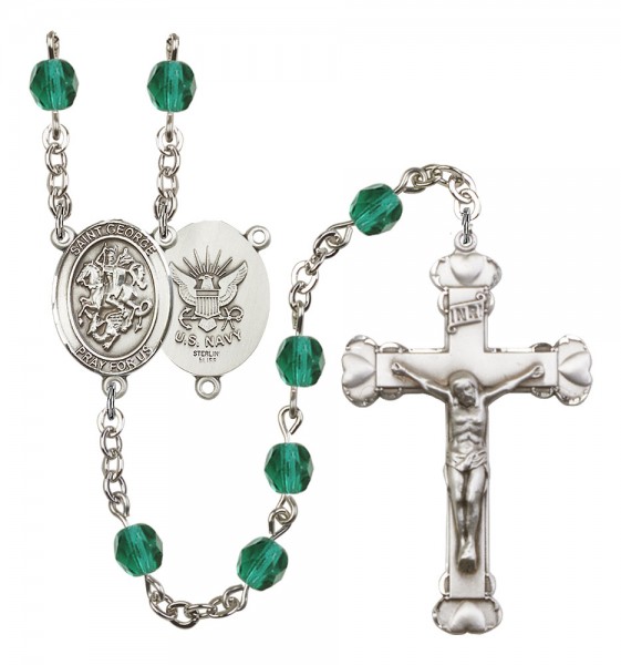 Women's St. George Navy Birthstone Rosary - Zircon