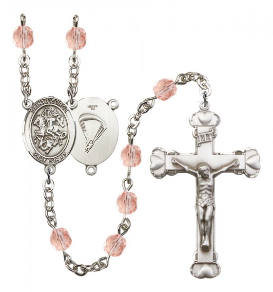 Women's St. George Paratrooper Birthstone Rosary - Pink