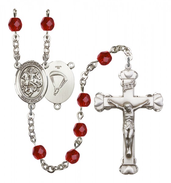 Women's St. George Paratrooper Birthstone Rosary - Ruby Red