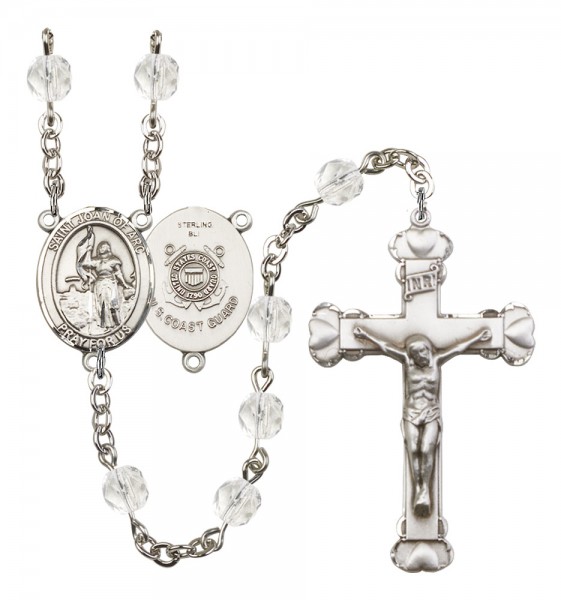 Women's St. Joan of Arc Coast Guard Birthstone Rosary - Crystal