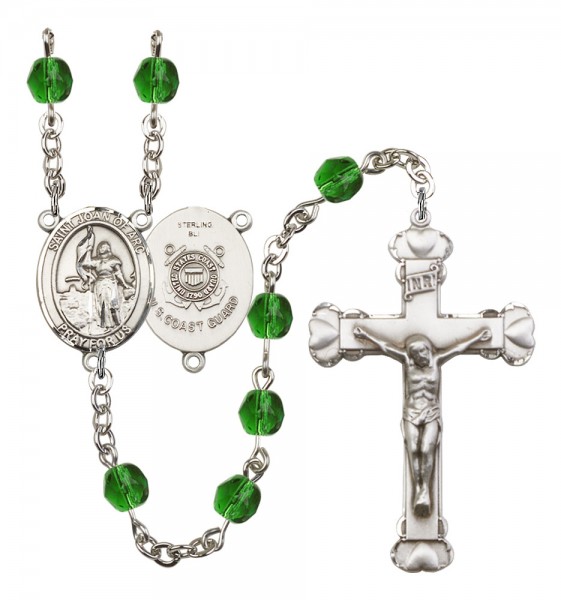 Women's St. Joan of Arc Coast Guard Birthstone Rosary - Emerald Green