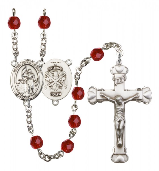 Women's St. Joan of Arc National Guard Birthstone Rosary - Ruby Red