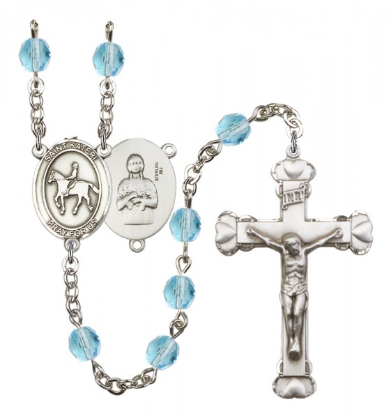 Women's St. Kateri Equestrian Birthstone Rosary - Aqua