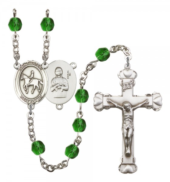 Women's St. Kateri Equestrian Birthstone Rosary - Emerald Green