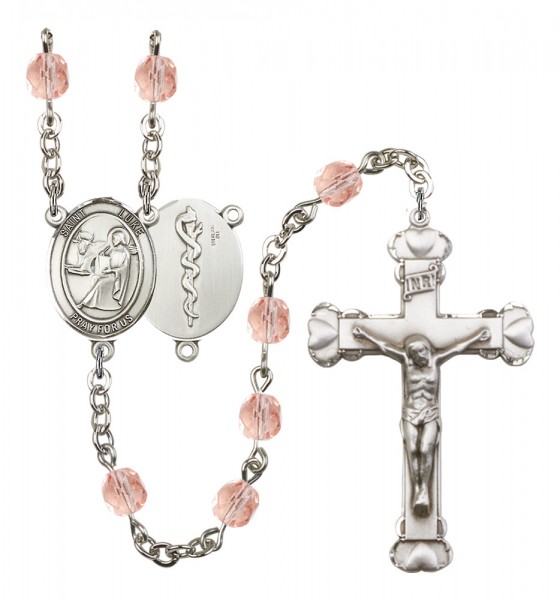 Women's St. Luke the Apostle Doctor Birthstone Rosary - Pink