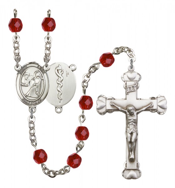 Women's St. Luke the Apostle Doctor Birthstone Rosary - Ruby Red