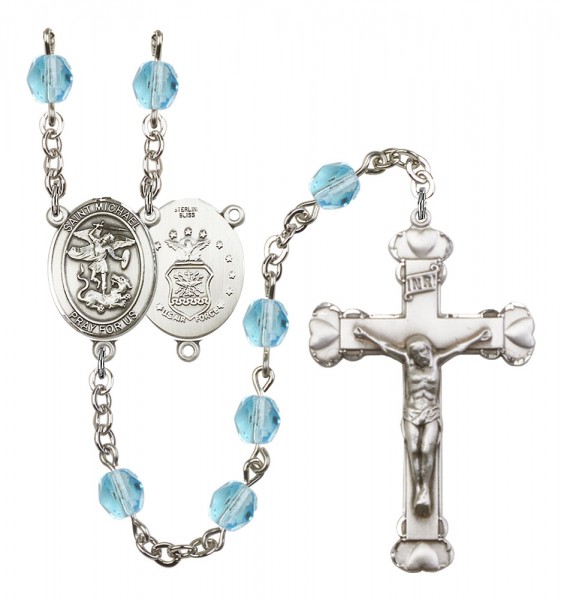 Women's St. Michael Air Force Birthstone Rosary - Aqua