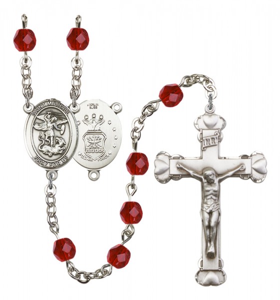 Women's St. Michael Air Force Birthstone Rosary - Ruby Red