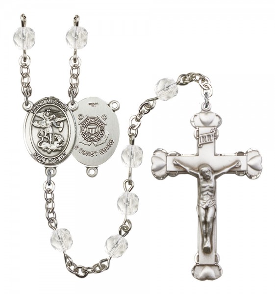 Women's St. Michael Coast Guard Birthstone Rosary - Crystal