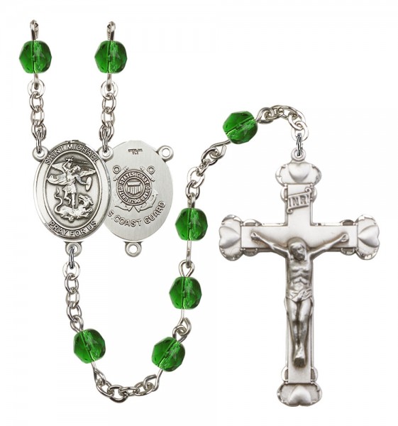 Women's St. Michael Coast Guard Birthstone Rosary - Emerald Green