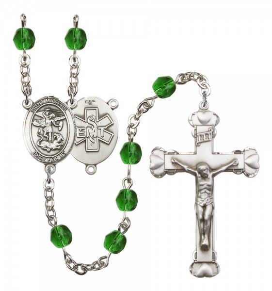 Women's St. Michael EMT Birthstone Rosary - Emerald Green