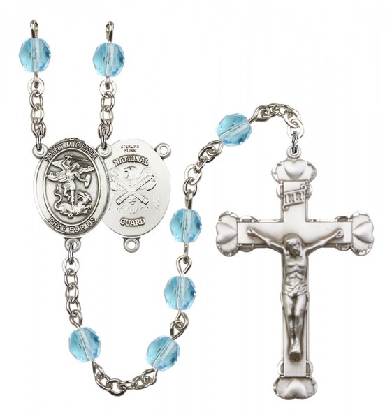 Women's St. Michael National Guard Birthstone Rosary - Aqua
