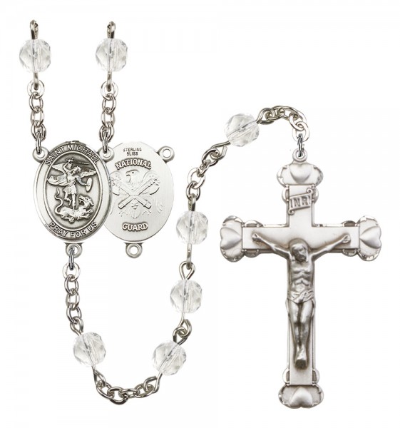 Women's St. Michael National Guard Birthstone Rosary - Crystal