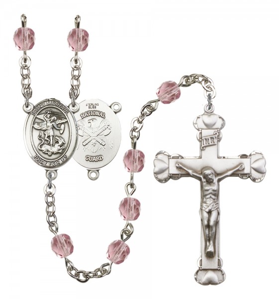 Women's St. Michael National Guard Birthstone Rosary - Light Amethyst