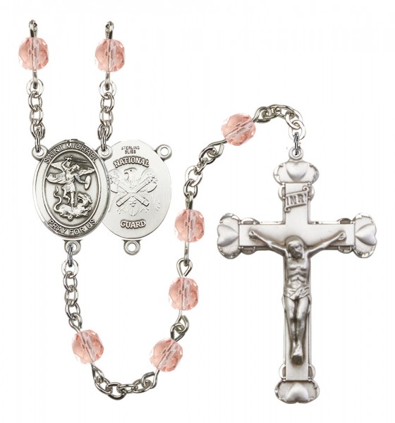Women's St. Michael National Guard Birthstone Rosary - Pink
